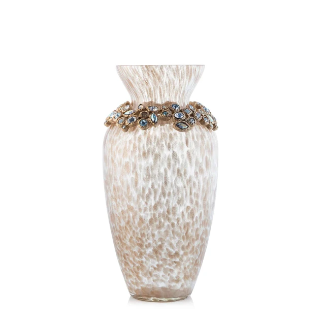 Jay Strongwater Norah Bejeweled 8" Vase - White Opal