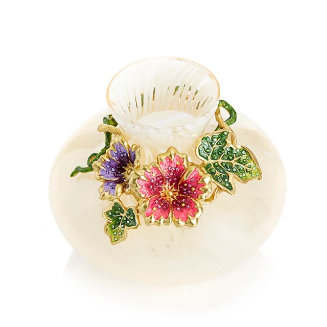 Jay Strongwater Holland Leaf and Flower 5" Vase - Provence