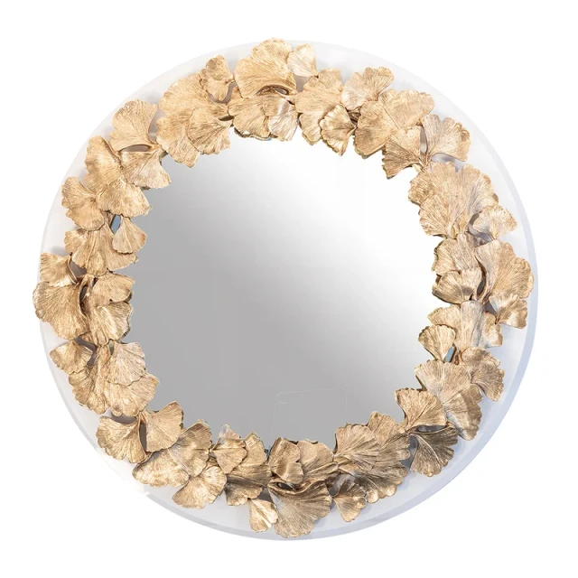 Jay Strongwater Everly Ginkgo 18" Round Mirror