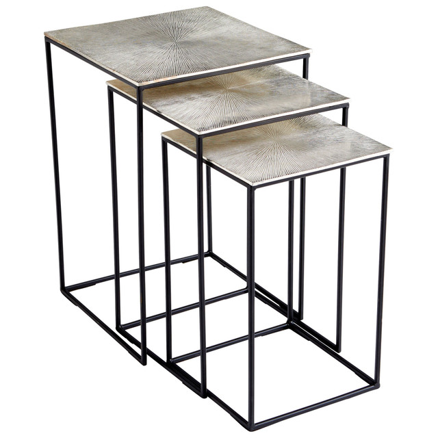 Cyan Design Irvine Nesting Tables in Raw Nickel and Black