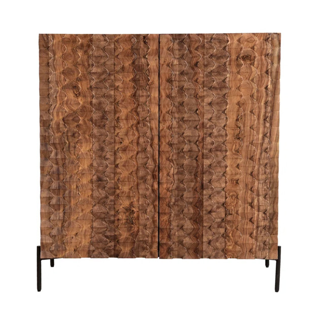 World Interiors - Acres 39" Bar Cabinet in Carved Brownstone