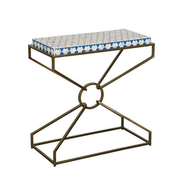 World Interiors - Alexandria 24" Side Table with Bone Inlay and Brass