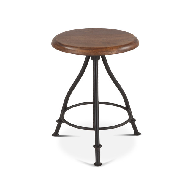 World Interiors - Artezia Height Adjustable Stool in Acacia and Iron with Walnut Finish