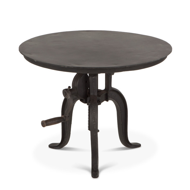 World Interiors - Artezia 24" Height Adjustable Crank Side Table in Matte Black Cast Iron