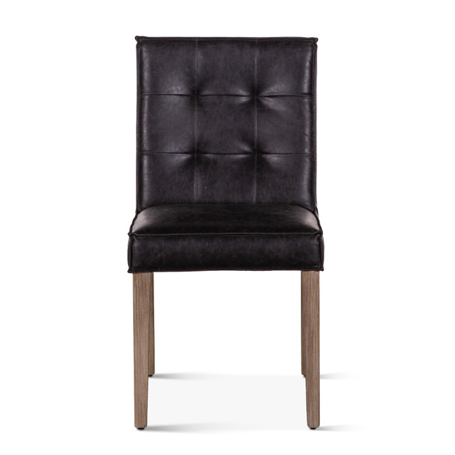 World Interiors - Aven Dining Chair in Black Leather with Light Legs