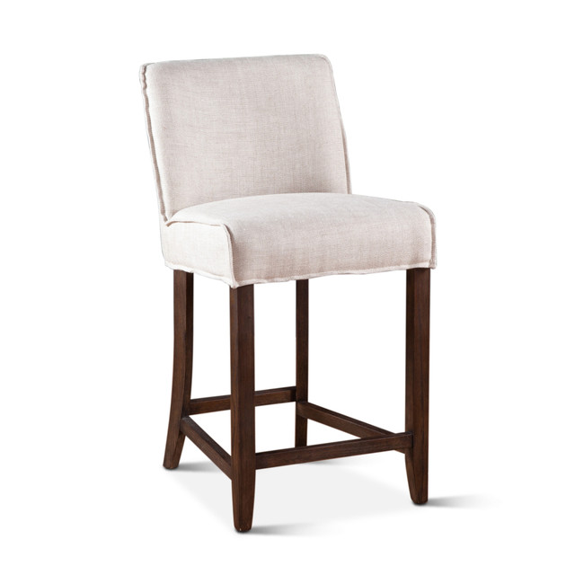World Interiors - Avery 20" Counter Chair with White Linen and Dark Legs