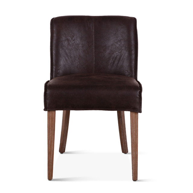World Interiors - Avery Dining Chair in Dark Brown Leather with Natural Legs