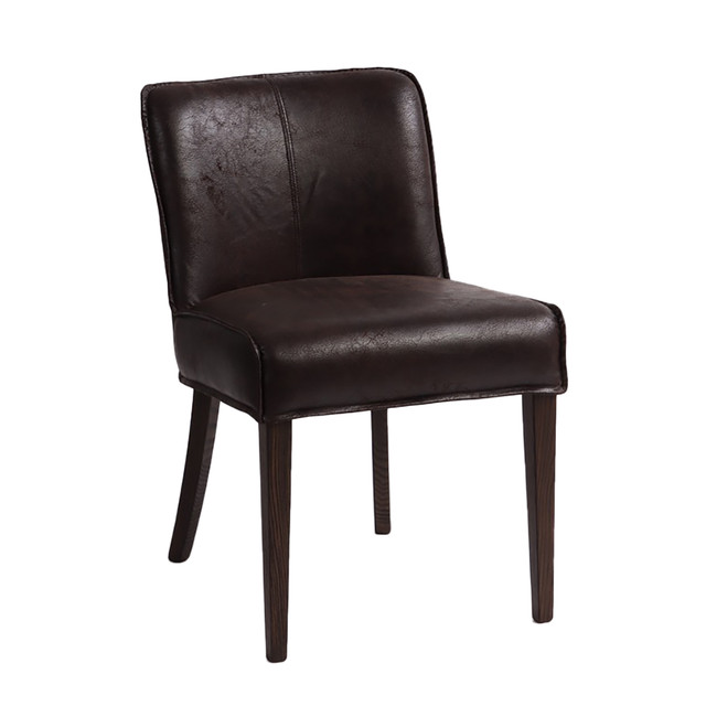 World Interiors - Avery Dining Chair in Dark Brown Leather with Matte Brown Legs