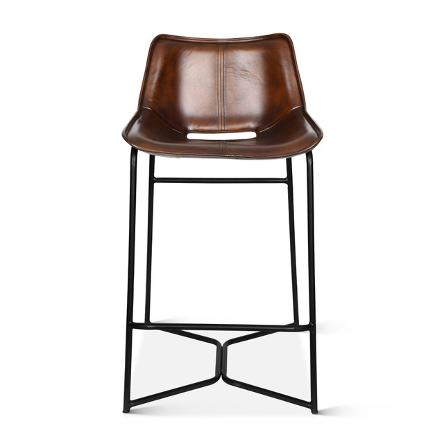 World Interiors - Brisbane Stanley Counter Chair in Hand Washed Chestnut Leather