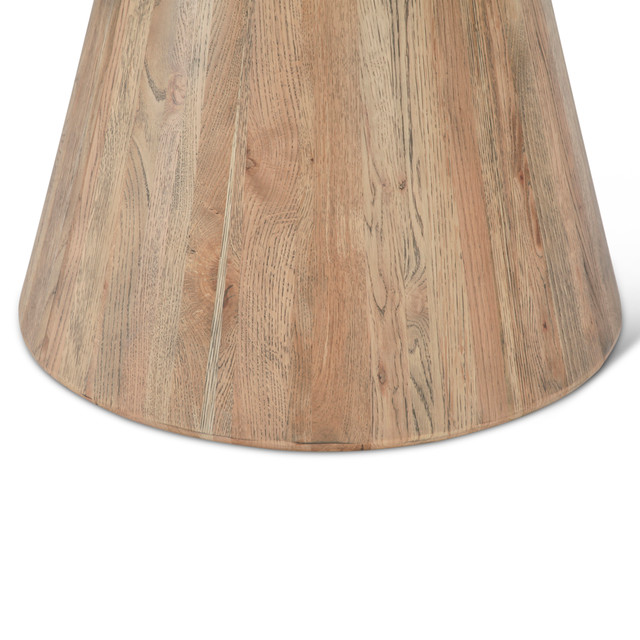 World Interiors - Caldera 48" Round Dining Table in White Travertine and Light Oak