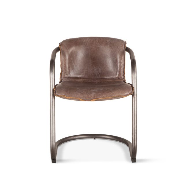 World Interiors - Chiavari Dining Chairs in Jet Brown Leather and Steel