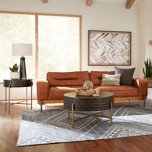 World Interiors - Chiavari Modern Leather Sofa in Vintage Cognac