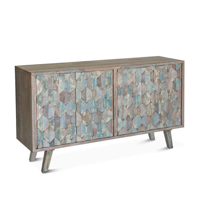 World Interiors - Cordoba 61" Sideboard in Reclaimed Wood with Vintage Teal Finish