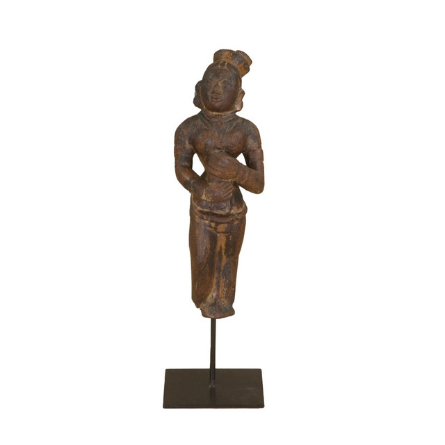 World Interiors - Curio Carved Figure Statue on Iron Stand