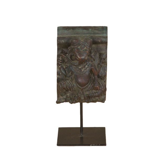 World Interiors - Curio Carved Wooden Ganesha on Iron Stand