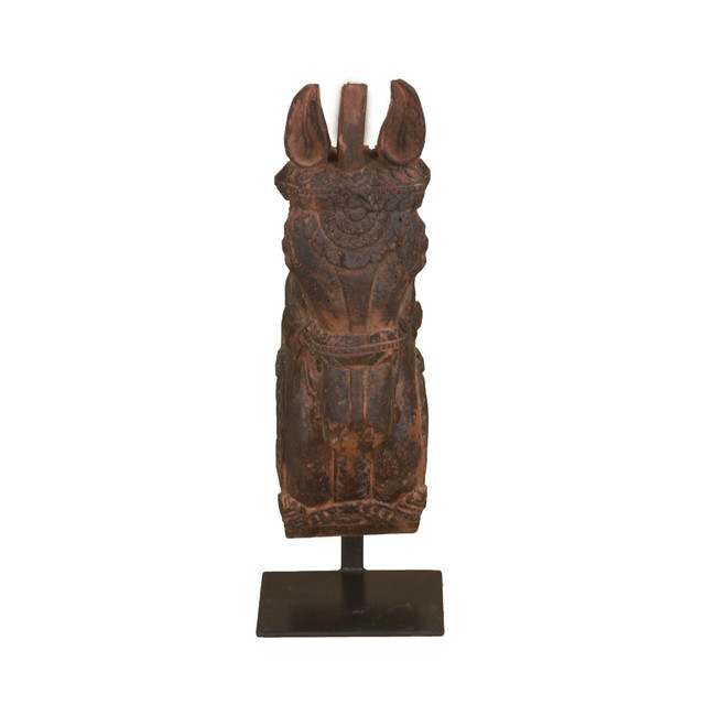 World Interiors - Curio Wooden Horse Head on Iron Stand