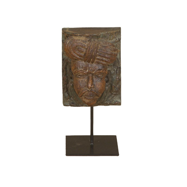 World Interiors - Curio Tribesman Head on Iron Stand