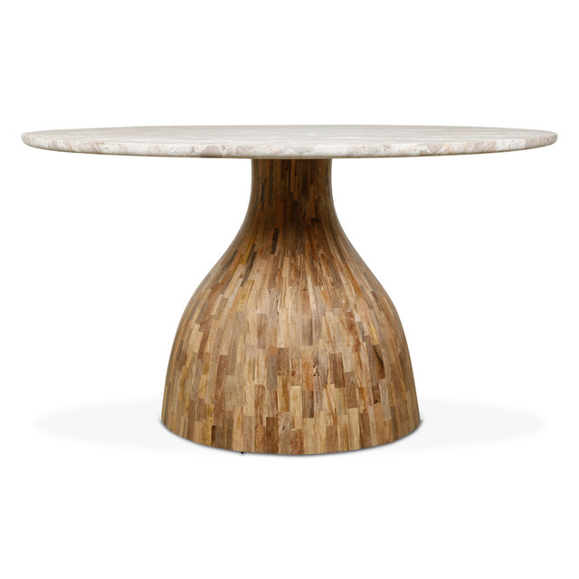 World Interiors - Fargo 54" Dining Table in Capri Beige Marble with Mango Wood Base