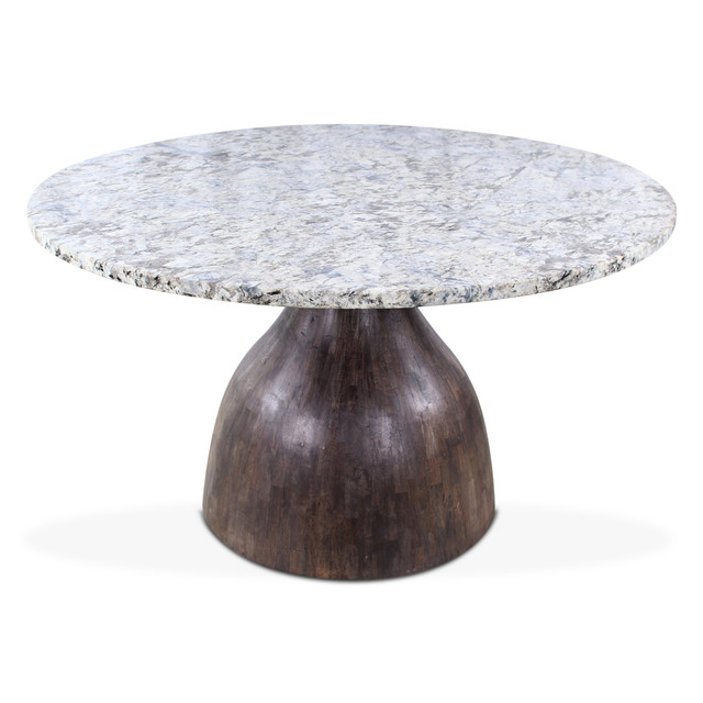 World Interiors - Fargo 54" Dining Table in Alaska White Marble with Blackwash Base