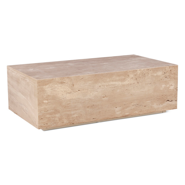 World Interiors - Giza 50" Drum Coffee Table in Travertine Stone
