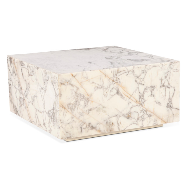 World Interiors - Giza 32" Drum Coffee Table in Alabaster Marble