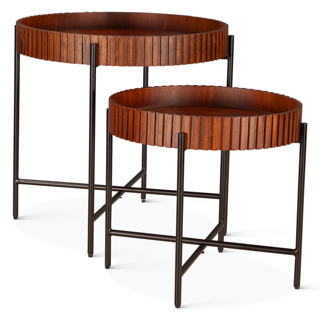 World Interiors - Halden Nesting Tray Tables in Pecan Brown