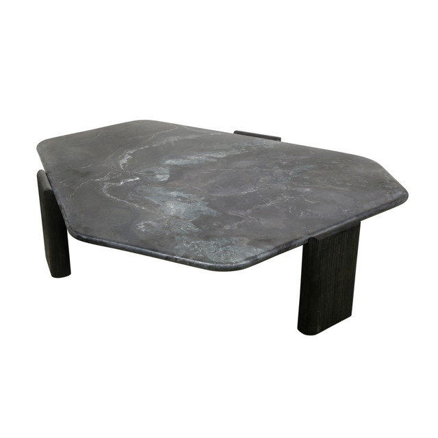 World Interiors - Harbor 64" Hexagonal Coffee Table with Lava Marble in Dark Walnut