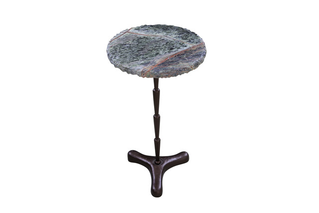 World Interiors - Harbor 15" Accent Table with Green Bidasar Marble and Iron