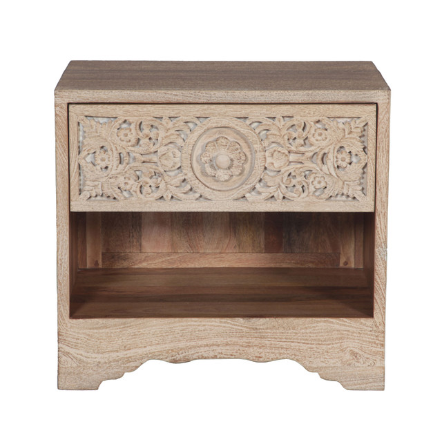 World Interiors - Haveli 26" Nightstand with Plinth Base Whitewash
