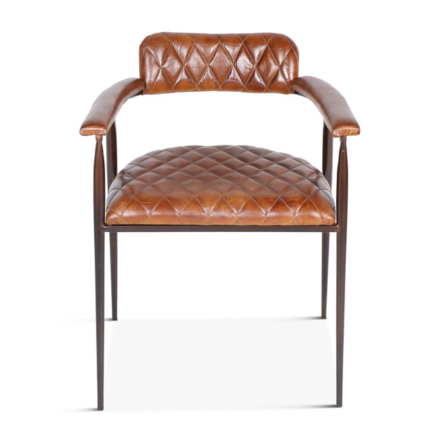 World Interiors - Hudson Armchair in Quilted Leather and Iron