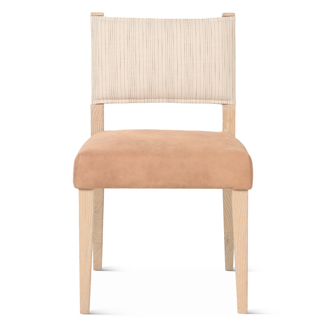 World Interiors - Lila Dining Chair in Durango Stripe Linen and Antique Light Leather with Light Legs