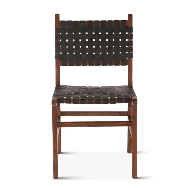 World Interiors - Lisbon Dining Chair in Black Leather with Royal Brown Finish