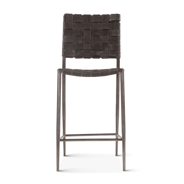 World Interiors - Lund 17in Buffalo Leather and Iron Counter Chair Black