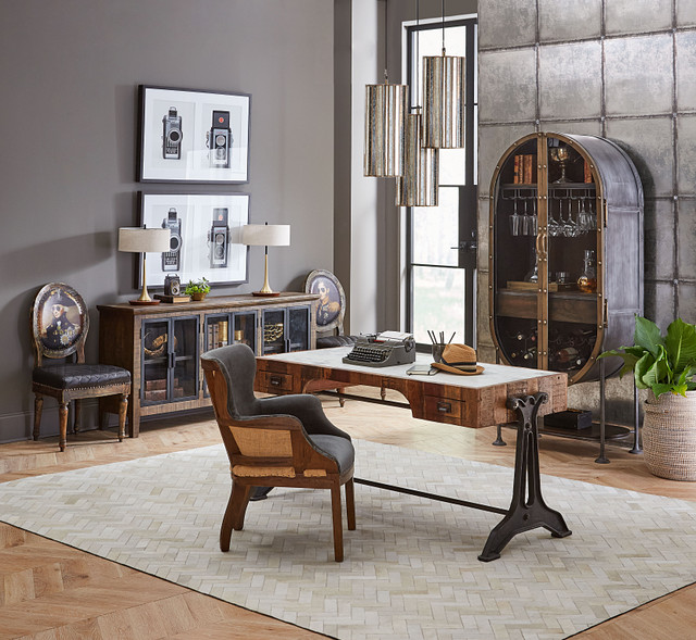 World Interiors - Melbourne Office Desk  in Teak Wood with Natural Marble Inlay