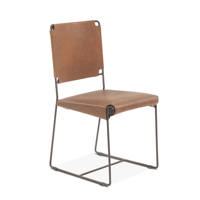 World Interiors - Melbourne Dining Chair in Brown Buffalo Leather and Iron