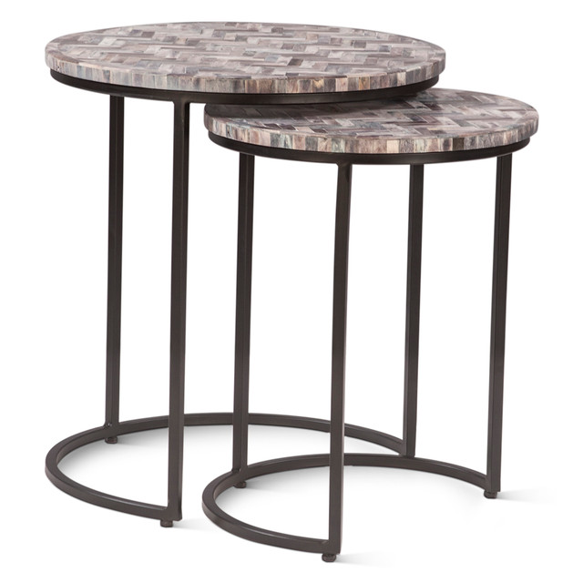World Interiors - Mumbai 20" Nesting Tables in Chevron Pattern, Set 2