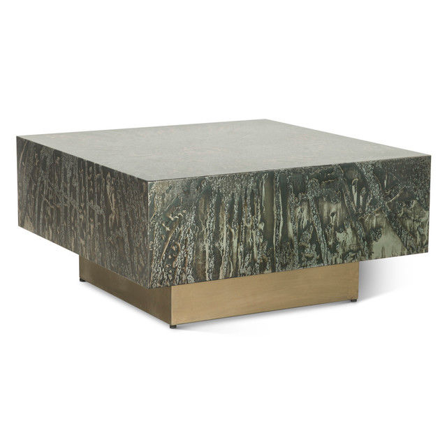 World Interiors - Odessa 35" Coffee Table in Desert Patina with Brass Base