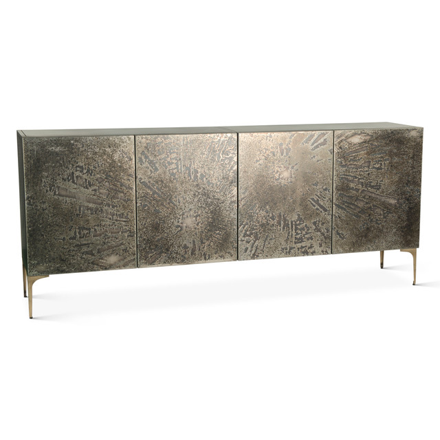 World Interiors - Odessa 83" Four Door Buffet in Desert Patina with Brass Base