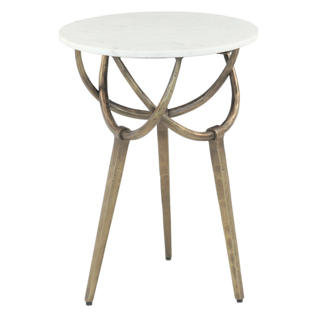 World Interiors - Odessa 16" Side Table with White Marble and Antique Brass Base, Set of 2