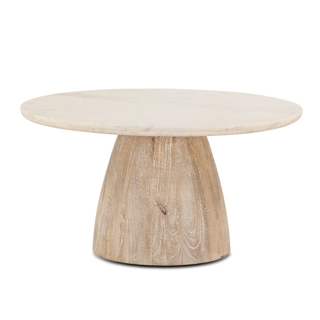 World Interiors - Palm Desert Round Coffee Table 36 White Marble Mod Base
