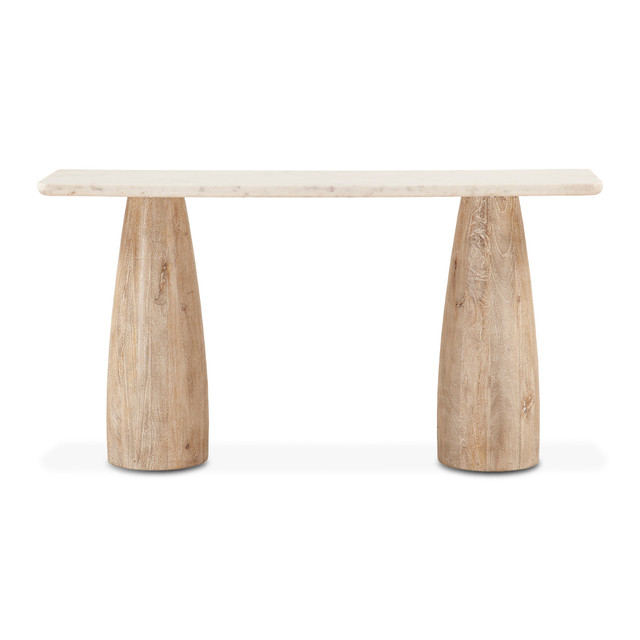 World Interiors - Palm Desert 60" Console Table in White Marble with Mod Base