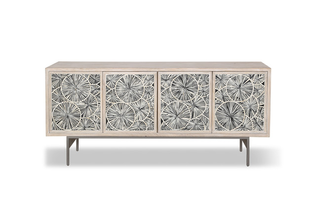 World Interiors - Palm Desert Modern Vintage White Sideboard with Bone Inlay