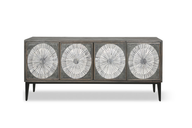 World Interiors - Palm Desert Modern Bone Inlay Sideboard in Vintage Gray
