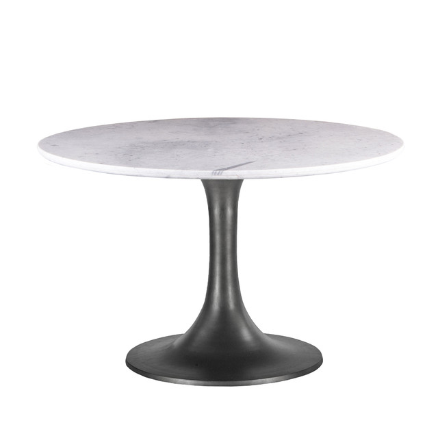 World Interiors - Palm Desert White Marble Dining Table with Zinc Tulip Base