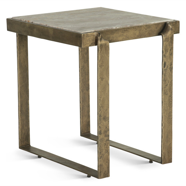 World Interiors - Rhodes 20" Side Table with Marble and Antique Brass