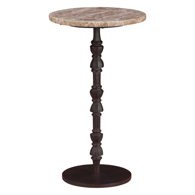 World Interiors - Rochester 12" Side Table in Light Emperador Marble with Casted Base