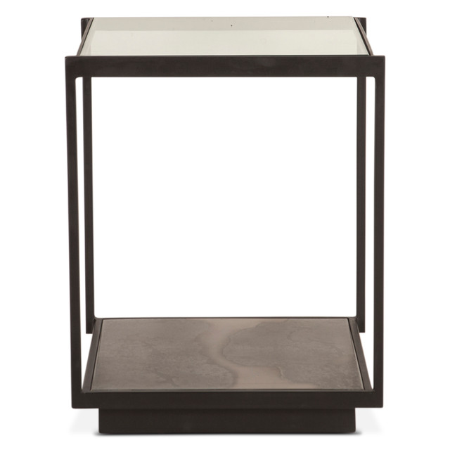 World Interiors - St. George 18" Side Table with Glass Top in Oxidized Black
