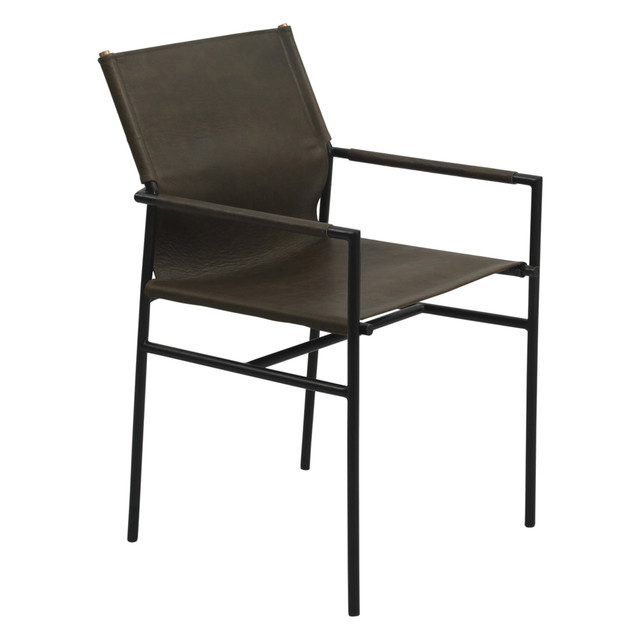 World Interiors - Sutton 20" Dining Armchair Olive Green Leather and Iron