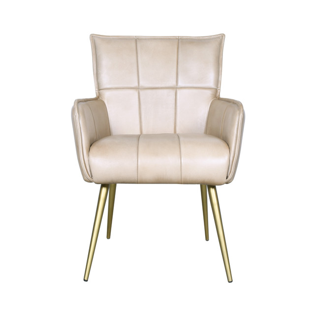 World Interiors - Thorpe Surrey Armchair in in Antique Ivory Leather and Gold Legs