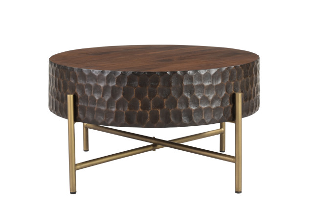 World Interiors - Vallarta 34" Carved Coffee Table in Mango Wood with Two Toned Finish
